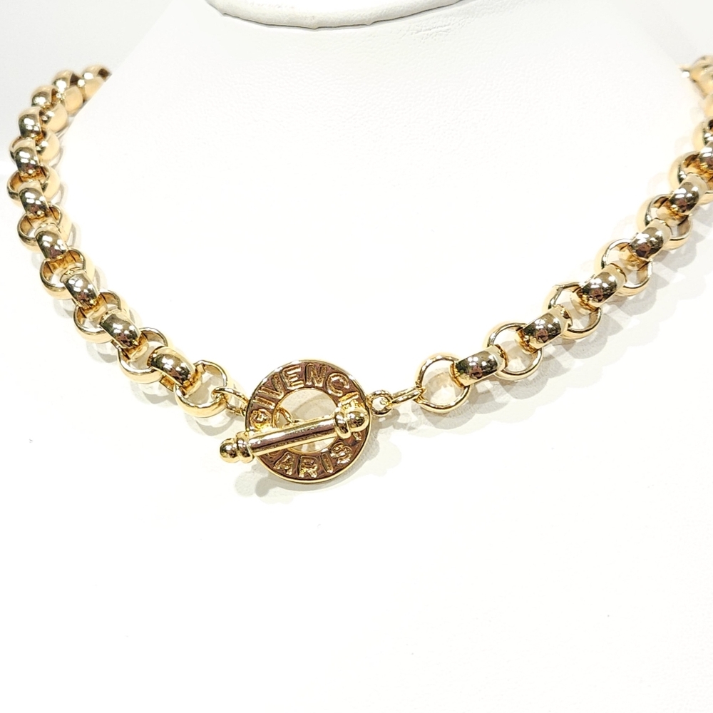 Givenchy Logo Necklace Toggle Chunky Gold Tone Rolo Chain Vintage 80s 90s Paris - Picture 6 of 16